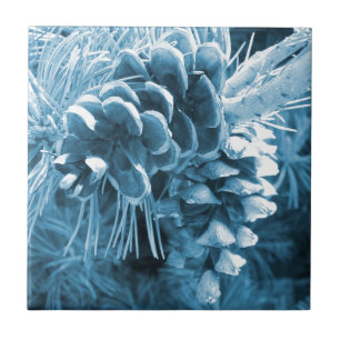 Primitieve kerstdennenboom ijsblauwe pinecone tegeltje