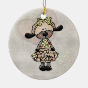 Primitieve lamsgod zegene ooi keramisch ornament