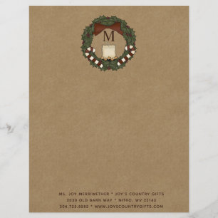 Primitieve Land Kerstkrans Monogrammed Briefhoofd