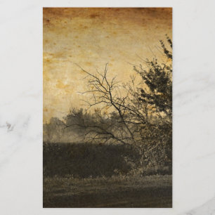 Primitieve landelijke mist buitenshuis winterbomen briefpapier