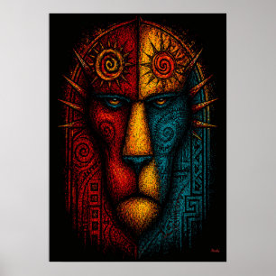 Primitieve Leeuwenkoning Abstracte Kunst – Express Poster