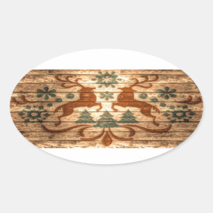 Primitieve rendieren sneeuwvlokken Nordic Christma Ovale Sticker