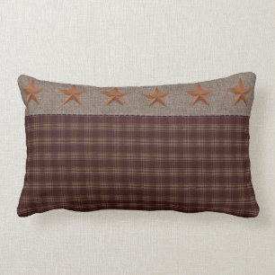 Primitieve Rustic Burgundy Homespun/Rusty Stars Kussen