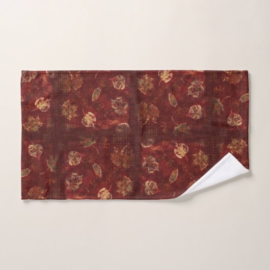 Primitieve Rustic Fall Leaves en Gingham Bourgondi Bad Handdoek (Handdoek)
