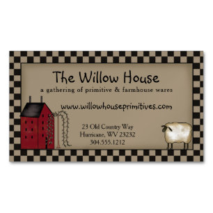 Primitieve Saltbox House en Willow Tree Editable Magnetisch Visitekaartje