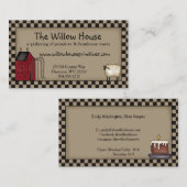 Primitieve Saltbox House en Willow Tree Editable Visitekaartje (Voorkant / Achterkant)
