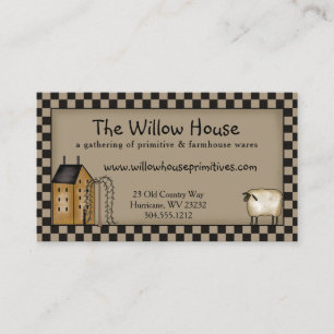 Primitieve Saltbox House en Willow Tree Editable Visitekaartje