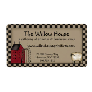 Primitieve Saltbox House en Willow Tree Shipping Etiket