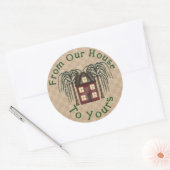 Primitieve Saltbox House Ronde Sticker (Envelop)