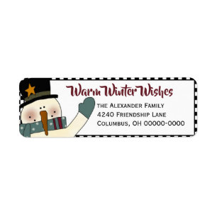 Primitieve sneeuwpop retouradres Label-Holiday Etiket