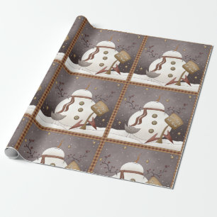Primitieve Snowman en Homespun Wrapping Paper Cadeaupapier