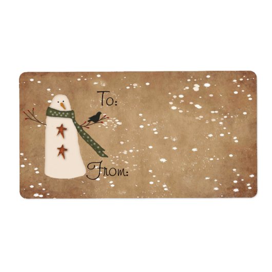 Primitieve Snowman Gift Label Label (Voorkant)