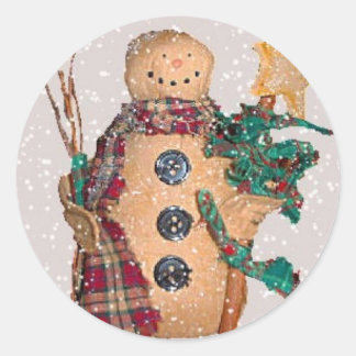 Primitieve Snowman-Sticker Ronde Sticker