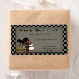 Primitieve verzending land Saltbox House Crow Ship Etiket