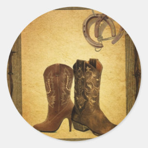 primitieve westerne hoefijzer cowboylaarzen ronde sticker