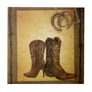 primitieve westerne hoefijzer cowboylaarzen tegeltje