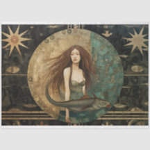 Primitieve zeemeermin met vis hemelse decoupage