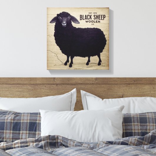 Primitieve zwarte schapen Woolen Co Canvas Afdruk (Insitu (Slaapkamer))