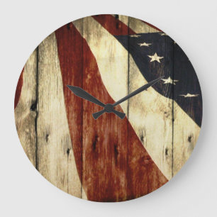 Primitive Americana Barn Wood American Flag Grote Klok