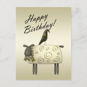 Primitive Crow and Sheep Birthday Briefkaart