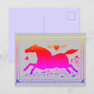 PRIMITIVE FOLK ART RUNNING HORSE EQUINE SILHOUETTE BRIEFKAART