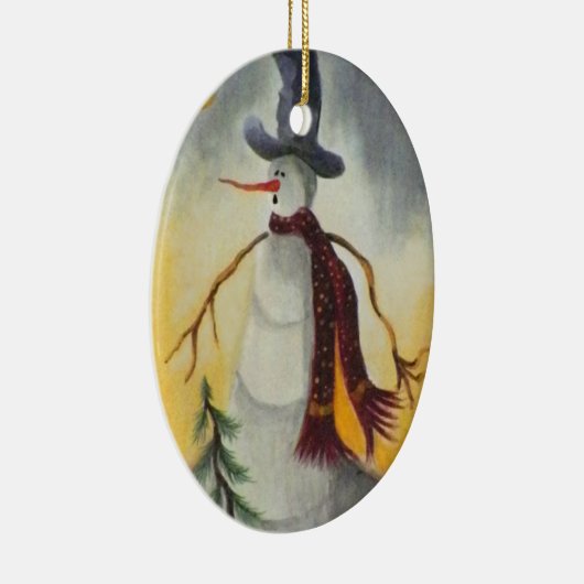 Primitive Folk Art Snowman Keramisch Ornament (Rechts)