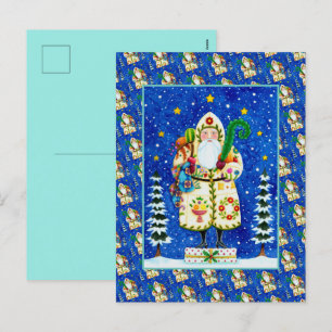 PRIMITIVE FOLKART BALTIMORE QUILT FATHER CHRISTMAS FEESTDAGENKAART