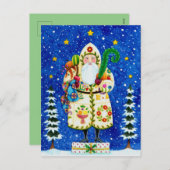 PRIMITIVE FOLKART BALTIMORE QUILT FATHER CHRISTMAS FEESTDAGENKAART (Voorkant / Achterkant)