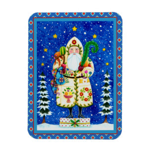 PRIMITIVE FOLKART BALTIMORE QUILT FATHER CHRISTMAS MAGNEET