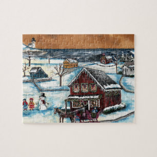 Primitive New England Kerstmis Legpuzzel