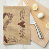 Primitive Pip Berry Heart Serviette de cuisine (Quart Plié)