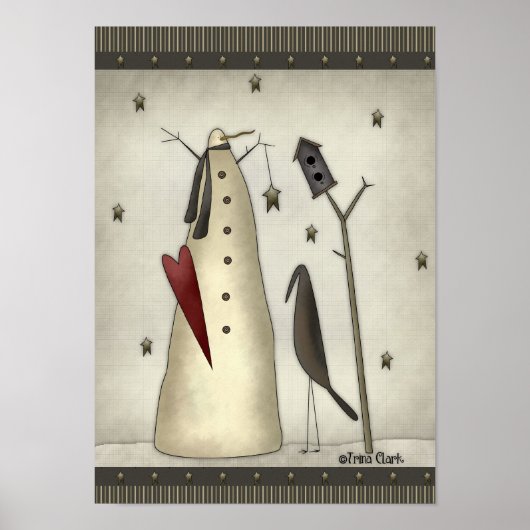 Primitive Snowman, Birdhouse, Crow Poster (Voorkant)