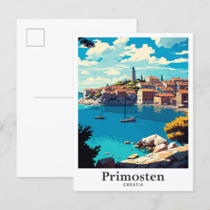Primosten Kroatië Art Vintage Travel Illustration Briefkaart