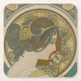Primrose door Alphonse Mucha Vierkante Kartonnen Onderzetter