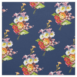 Primrose  Elegant Navy Floral Pattern Retro Stof