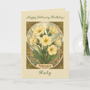 Primrose Februari Verjaardagsbloemen Art Nouveau S Kaart