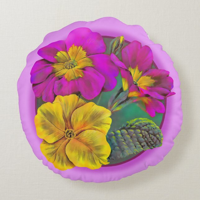 Primrose roze geel groen kussen (Achterkant)