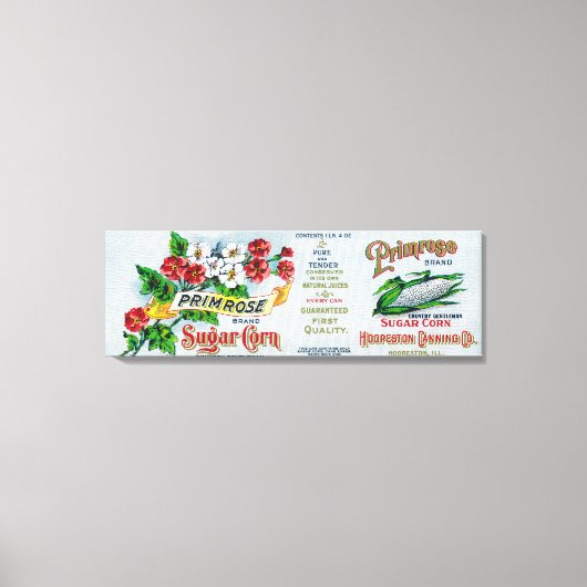 Primrose Sugar Corn LabelHoopeston, IL Canvas Afdruk (Voorkant)