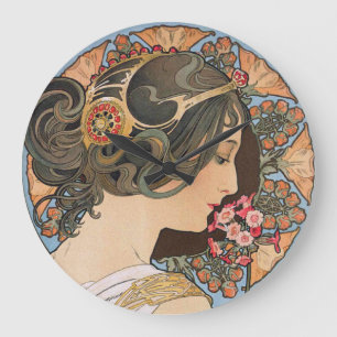 Primrose van Mucha -  Floral Art Nouveau Grote Klok