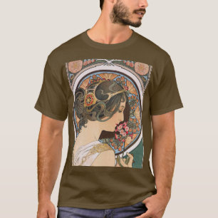 Primrose van Mucha - Floral Art Nouveau T-shirt