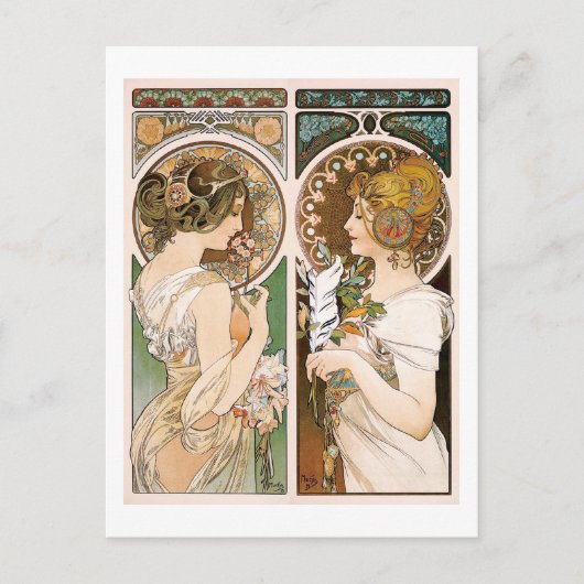 Primroses and Feather, Mucha Briefkaart (Voorkant)