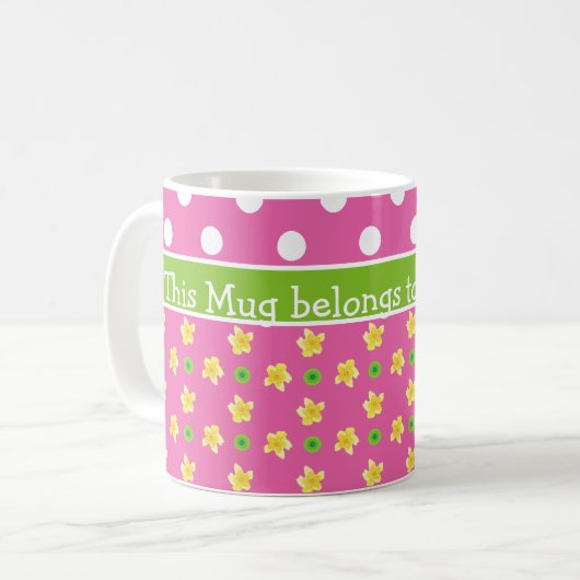 Primroses Café Mug : Personnaliser : Pois roses (Devant gauche)
