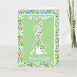 Primroses Cute Bunny Rabbit Easter for Teacher Feestdagen Kaart