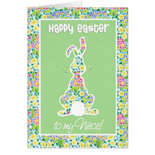 Primroses Cute Bunny Rabbit Easter Kaart voor Niec (Voorkant)