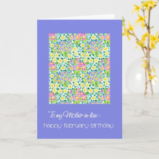 Primroses Février Carte d'anniversaire, belle-mère (Fleur jaune)