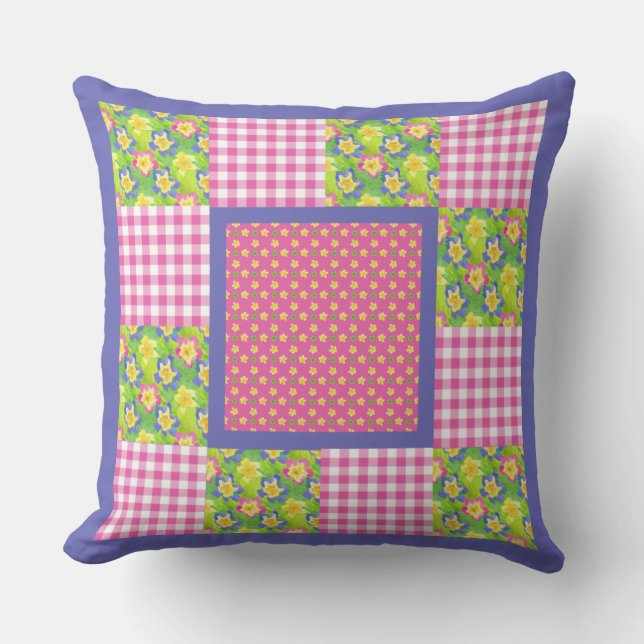 Primroses, Polka Dots en Gingham Kussen (Voorkant)