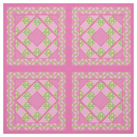 Primroses Roze Faux Patchwork Patroon Stof (Swatch)