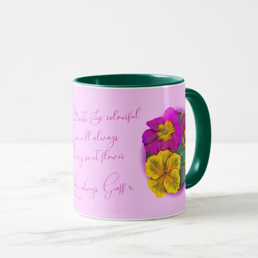 Primula bloemenkunst cadeau mok (Voorkant rechts)