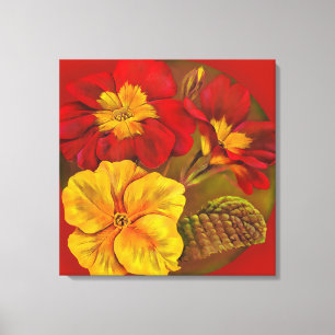 Primula floral red canvas fine art rap print