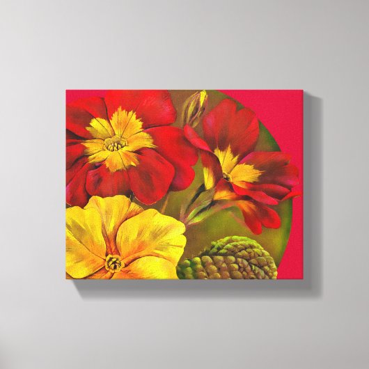 Primula floral red canvas fine art rap print (Voorkant)
